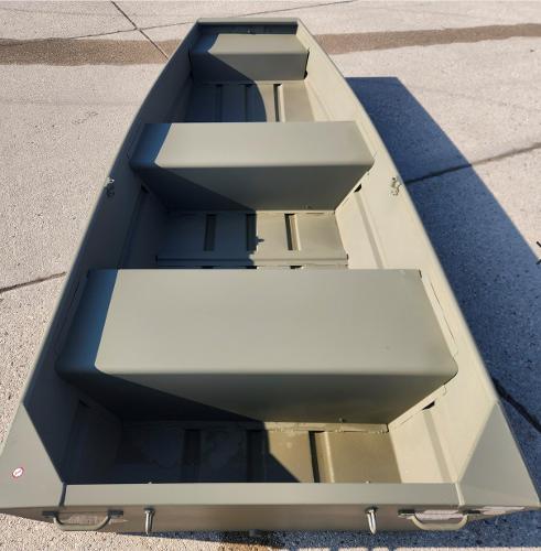 Tracker Grizzly 12 Jon 2025 Tracker Grizzly 12 Jon boat, olive green, on concrete surface.