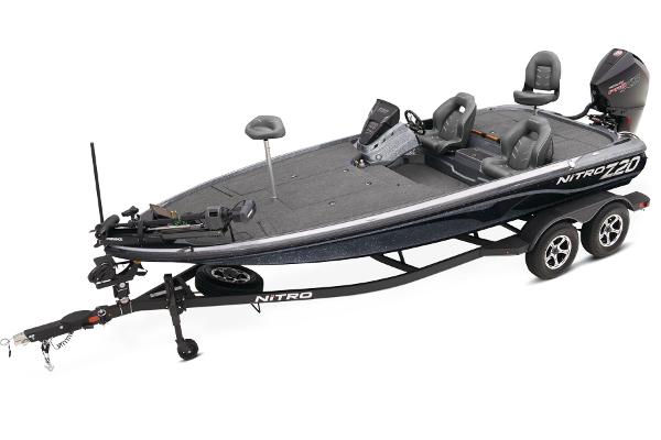 Nitro Z20 Pro 2024 Nitro Z20 Pro fishing boat with dual console and trailer.