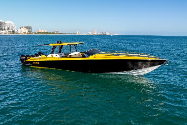 Nor-Tech 460 Flyer 2021 Nor-Tech 460 Flyer boat in vibrant yellow and black on open water.