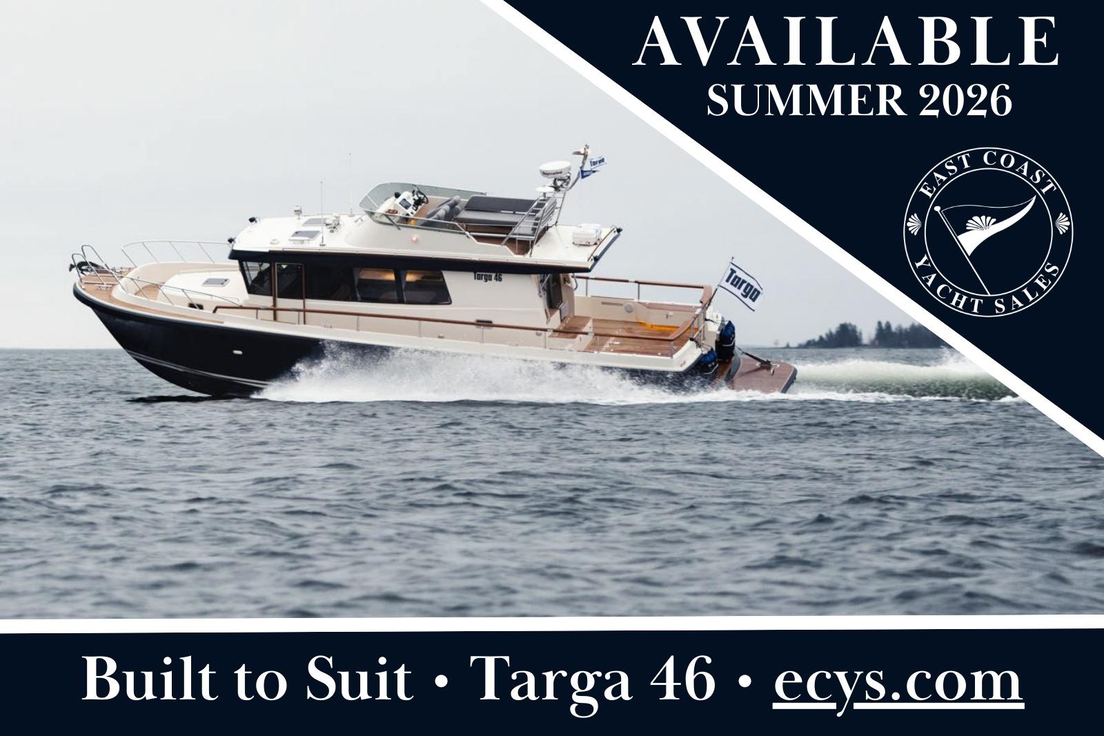 Targa 46 Targa 46 yacht cruising on water, available summer 2026, East Coast Yacht Sales.