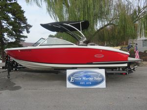 Cobalt CS23 2019 Cobalt CS23 boat in red, displayed at Erwin Marine Sales.