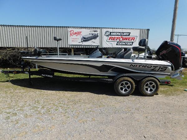 Nitro Z19 2024 Nitro Z19 boat on trailer, parked outside Mercury Repower Center.