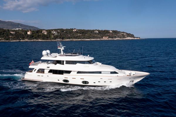 Custom Line Navetta 33 Crescendo Luxurious 2013 Custom Line Navetta 33 Crescendo yacht cruising on open sea.