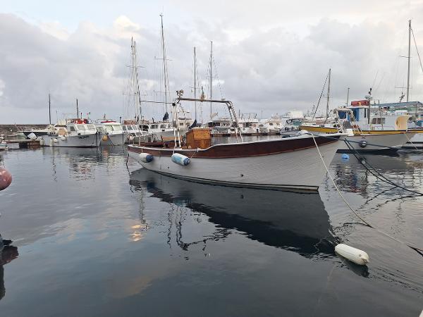 Custom ANTONINO APREA GOZZO SORRENTINO Vintage 1970 Antonino Aprea Gozzo Sorrentino boat docked in a serene marina.