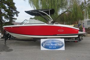 Cobalt CS23 2019 Cobalt CS23 boat in red, displayed at Erwin Marine Sales.