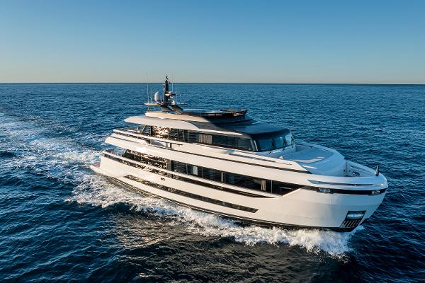 Extra X96 TRIPLEX Luxury yacht Extra X96 TRIPLEX 2025 cruising on open sea.