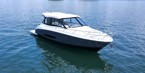 Regal 36 Grande Coupe 2024 Regal 36 Grande Coupe luxury boat on calm water.