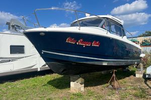 Jeanneau NC Sport 795 2020 Jeanneau NC Sport 795 boat on blocks, blue hull, sunny day.