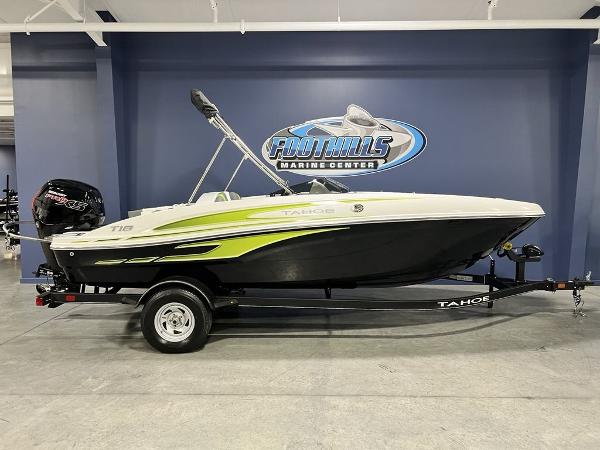 Tahoe T18 2024 Tahoe T18 boat on trailer at Foothills Marine Center.
