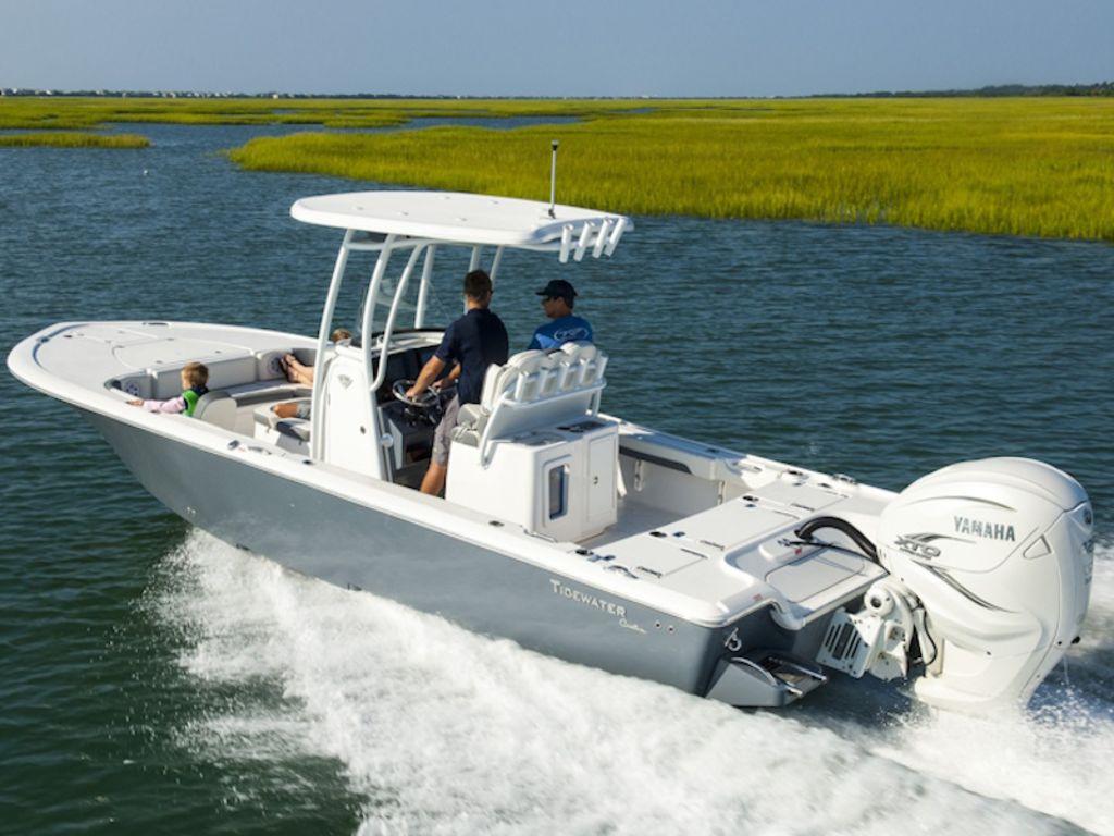 Tidewater 2700 CB 2026 Tidewater 2700 CB boat cruising on water with passengers, powered by Yamaha engine.
