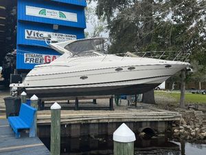 Regal Commodore 3560 2005 Regal 3560 Commandor boat on display at a marina dock.