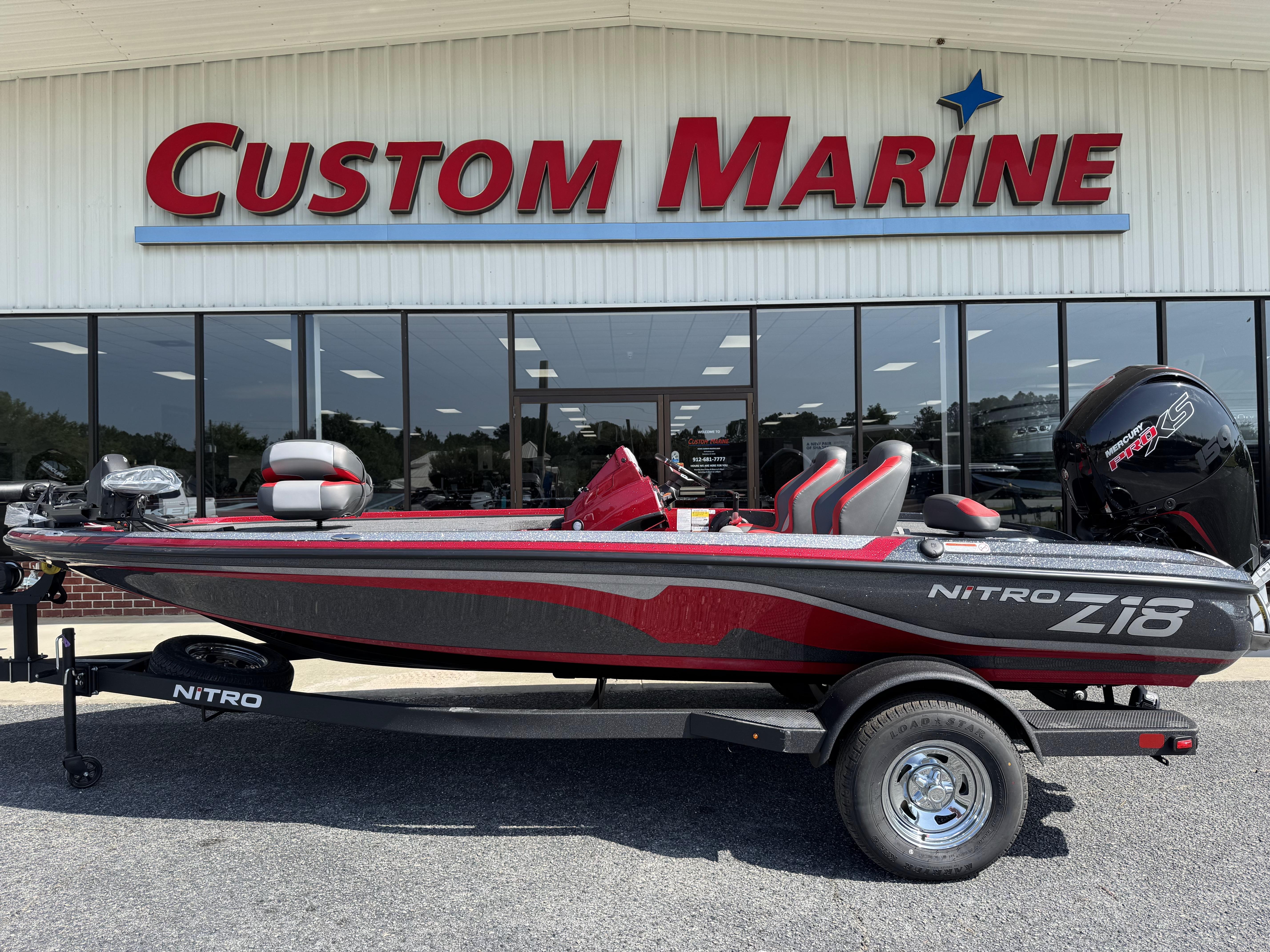 Nitro Z18 2026 Nitro Z18 boat displayed at Custom Marine dealership.