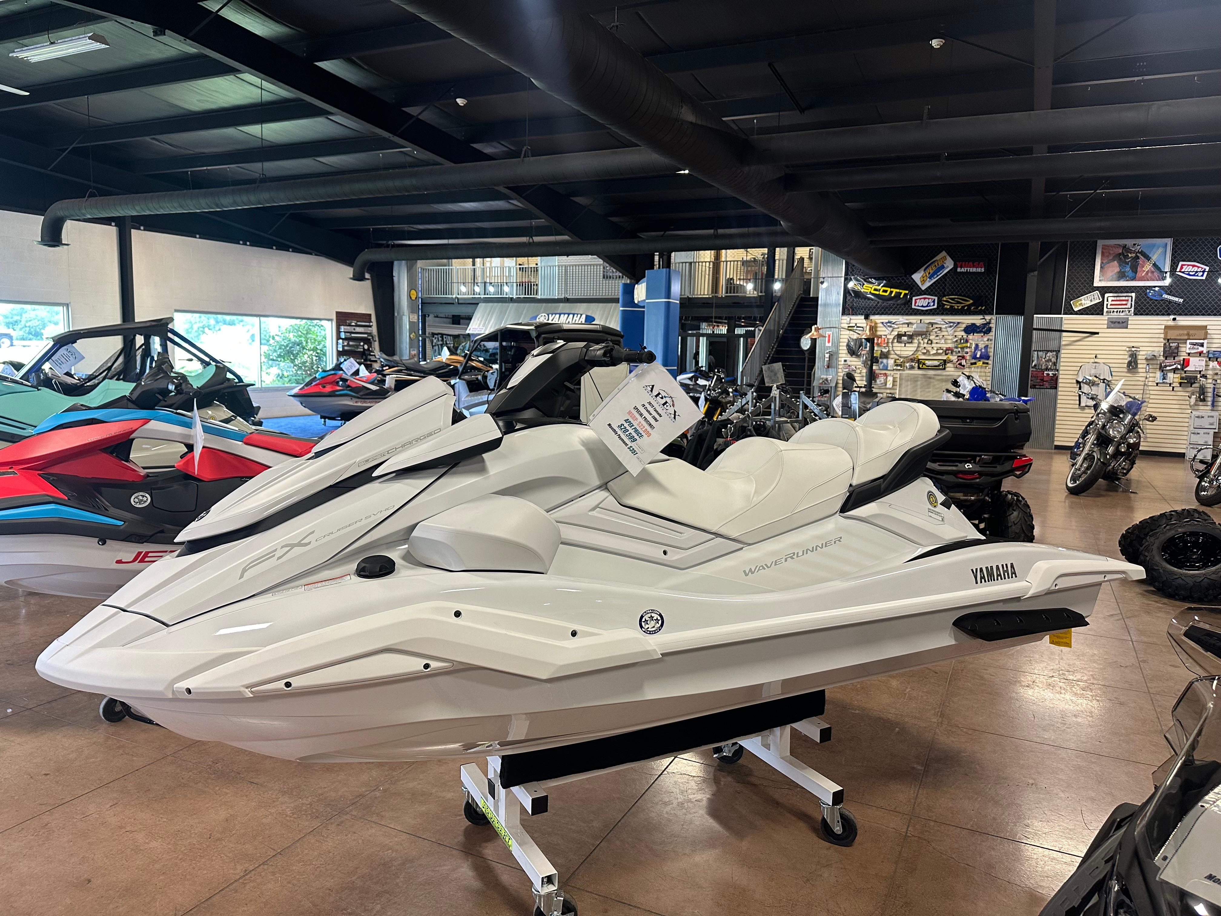 Yamaha WaveRunner FX Cruiser SVHO 2025 Yamaha WaveRunner FX Cruiser SVHO displayed in a showroom.