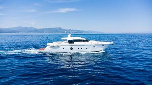 Aicon 82 Open Luxurious 2014 Aicon 82 Open yacht cruising on serene blue ocean waters.