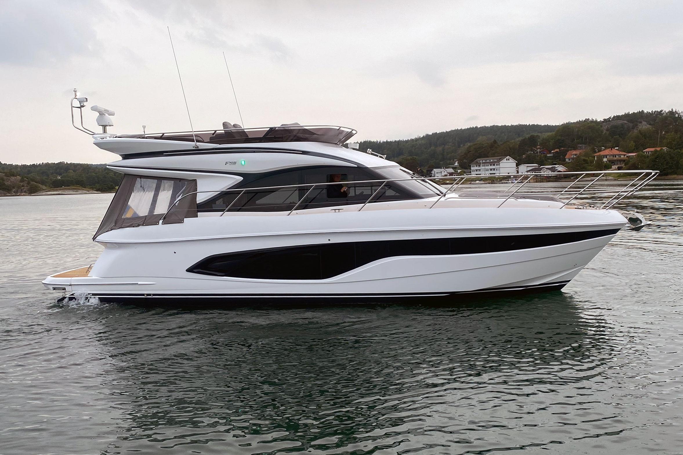 Princess F45 2024 Princess F45 yacht cruising on calm waters, showcasing sleek design and modern features.