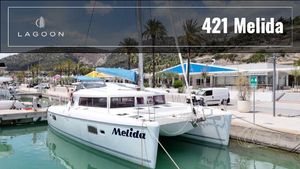 Lagoon 421 Lagoon 421 catamaran docked at marina, 2007 model, named Melida.