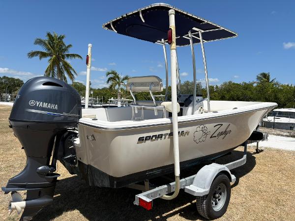Sportsman Island Reef 19 Center Console 2017 Sportsman Island Reef 19 Center Console boat with Yamaha engine on trailer.