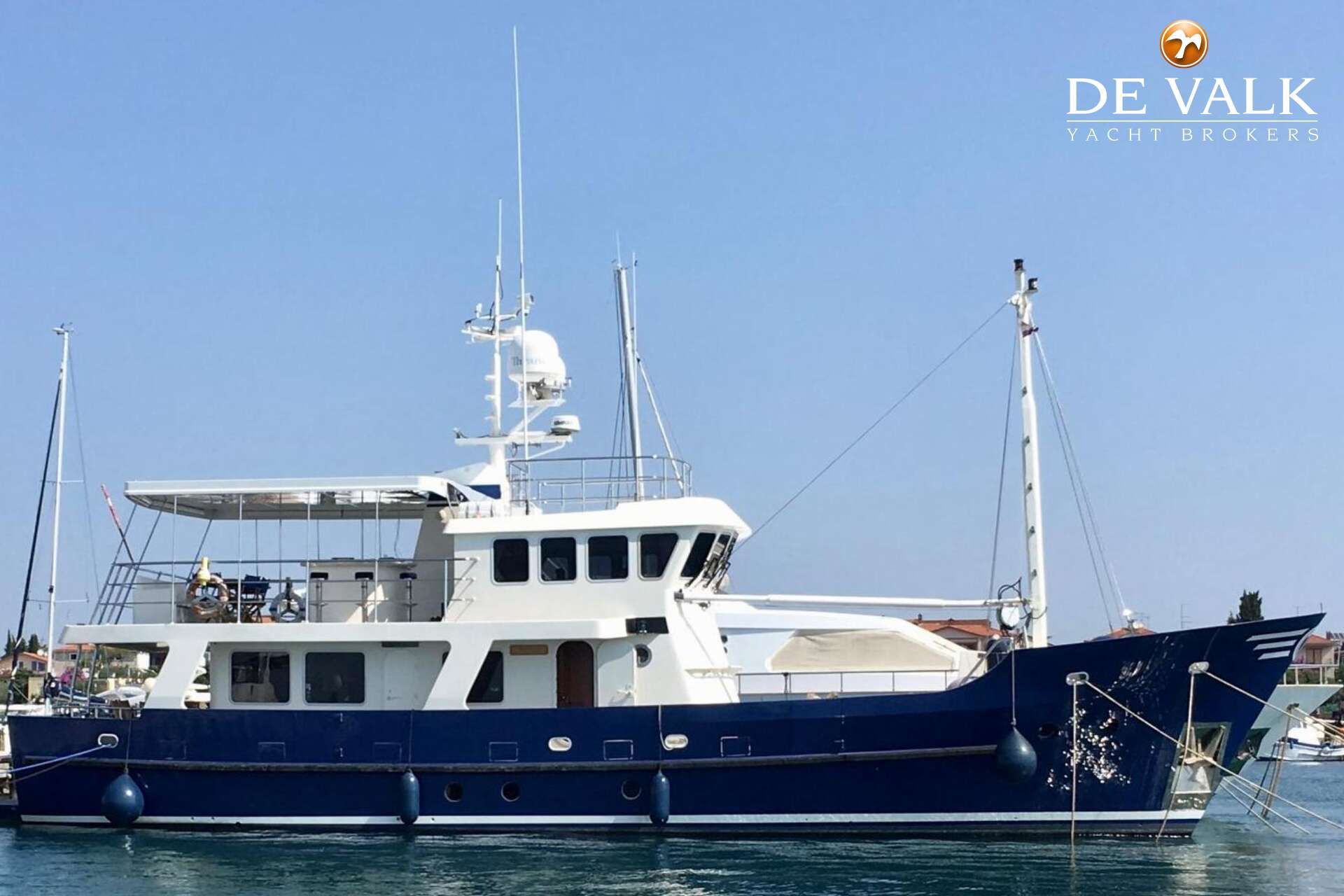 Vripack 69 Expedition Trawler Vripack 69 Expedition Trawler 2004 docked, showcased by De Valk Yacht Brokers.
