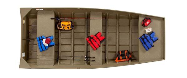 Lund Jon Boat 1448 2024 Lund Jon Boat 1448 with fishing gear and life jackets.