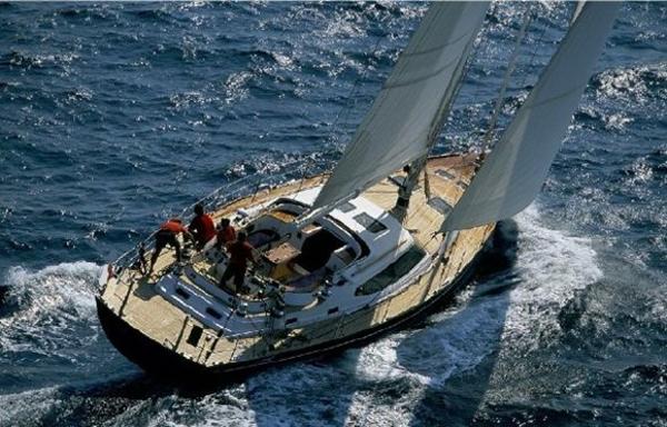 North Wind 58 Aerial view of a 2002 North Wind 58 sailboat navigating the ocean.