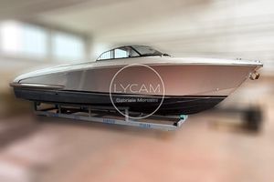 Riva Iseo 2020 Riva Iseo luxury boat displayed indoors on a stand.