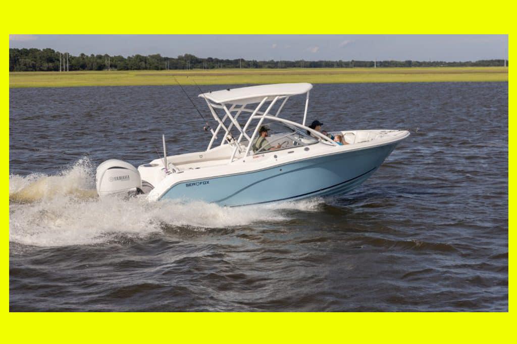 Sea Fox 228 Traveler 2025 Sea Fox 228 Traveler boat cruising on a lake with Yamaha engine.