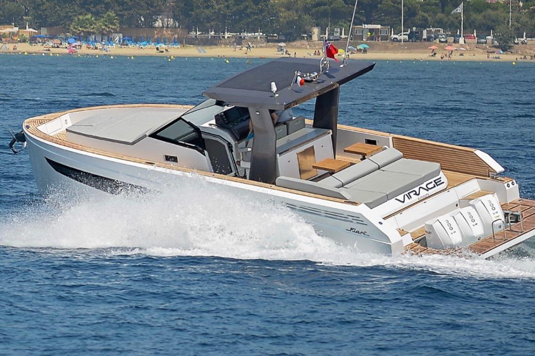 Fiart 39 Seawalker 2023 Fiart 39 Seawalker yacht cruising on open water, showcasing sleek design and powerful engines.