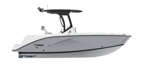 Yamaha Boats 222 FSH Sport E 2025 Yamaha Boats 222 FSH Sport E, sleek white design, side view.