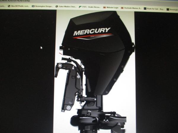 Mercury 25JET 2024 Mercury 25JET outboard motor, black with red and white logo.
