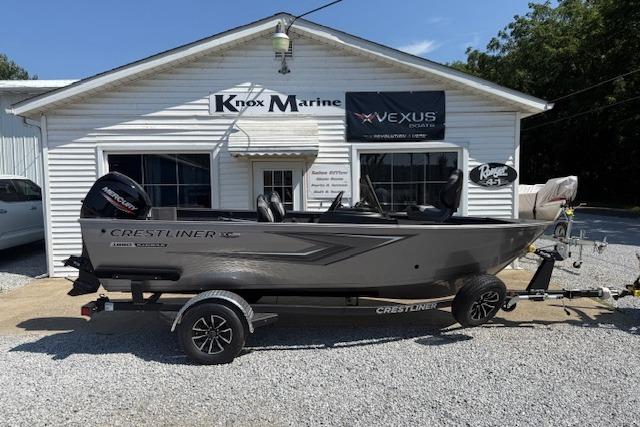 Crestliner 1650 Kodiak 2026 Crestliner 1650 Kodiak boat on trailer outside Knox Marine dealership.