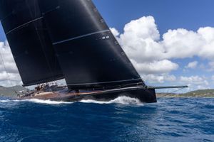 Wally Custom Sleek 2018 Wally Custom yacht sailing on blue ocean under clear sky.