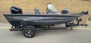 Ranger VS1682SC Angler 2024 Ranger VS1682SC Angler boat with Mercury engine on trailer, side view.