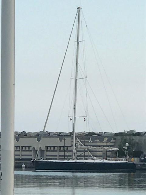 Custom 75 Sailboat docked in harbor, Custom 75 model, 1996.