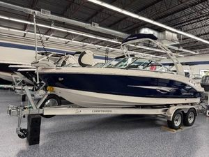 Chaparral 21 SSi Ski & Fish OB 2025 Chaparral 21 SSi Ski & Fish OB boat on trailer in showroom.