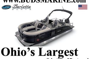 Barletta Cabrio 22UC Barletta Cabrio 22UC 2026 pontoon boat, featured in Bud's Marine advertisement, Ohio's largest selection.