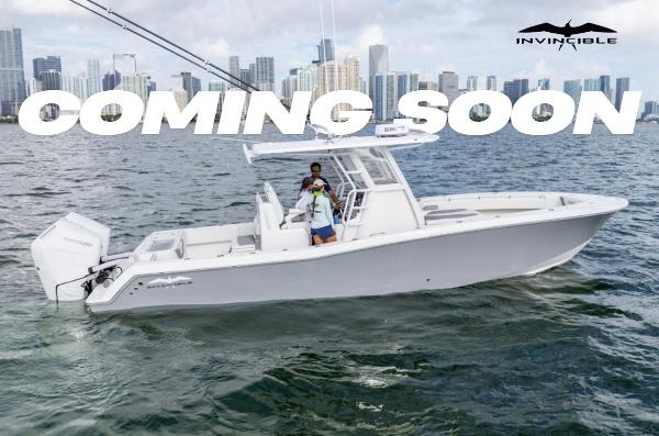 Invincible 33 Open Fisherman 2026 Invincible 33 Open Fisherman boat on water, city skyline background, 'Coming Soon' text.