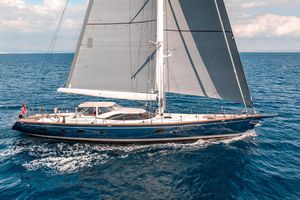 Custom custom Luxurious 2009 Steve Ward & Co Custom yacht sailing on open blue sea.