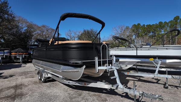 Viaggio Z22S 2025 Viaggio Z22S pontoon boat on trailer, parked outdoors.