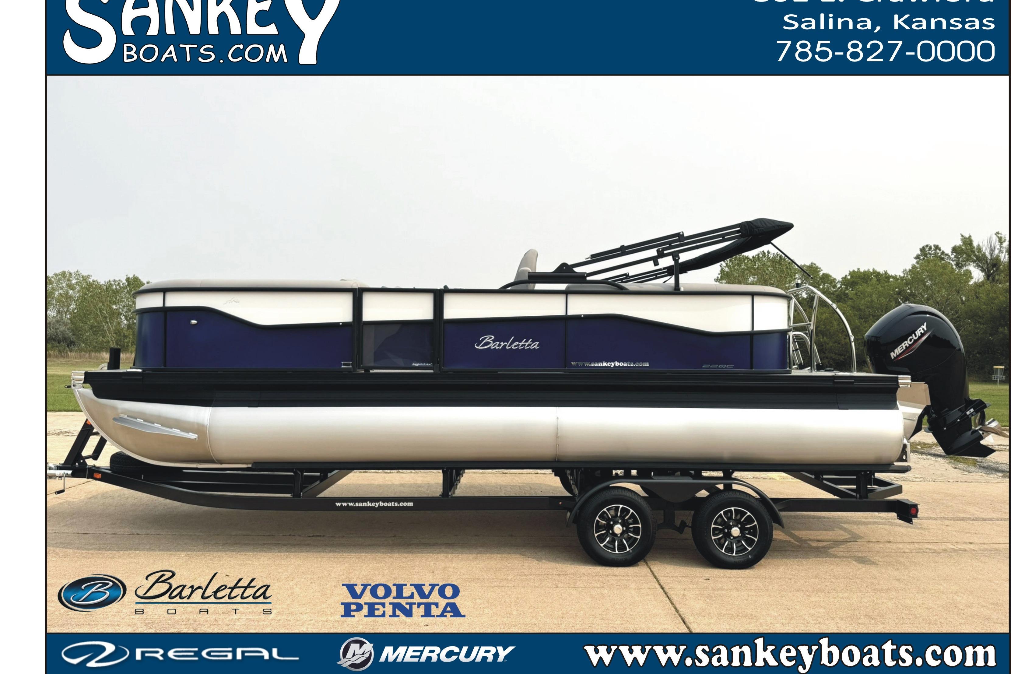 Barletta ARIA 22QC 2026 Barletta ARIA 22QC pontoon boat on trailer, displayed by Sankey Boats.