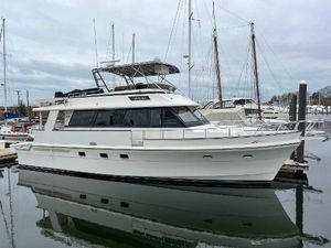 Southern Cross 53 1986 Southern Cross 53 yacht docked at marina, overcast sky.