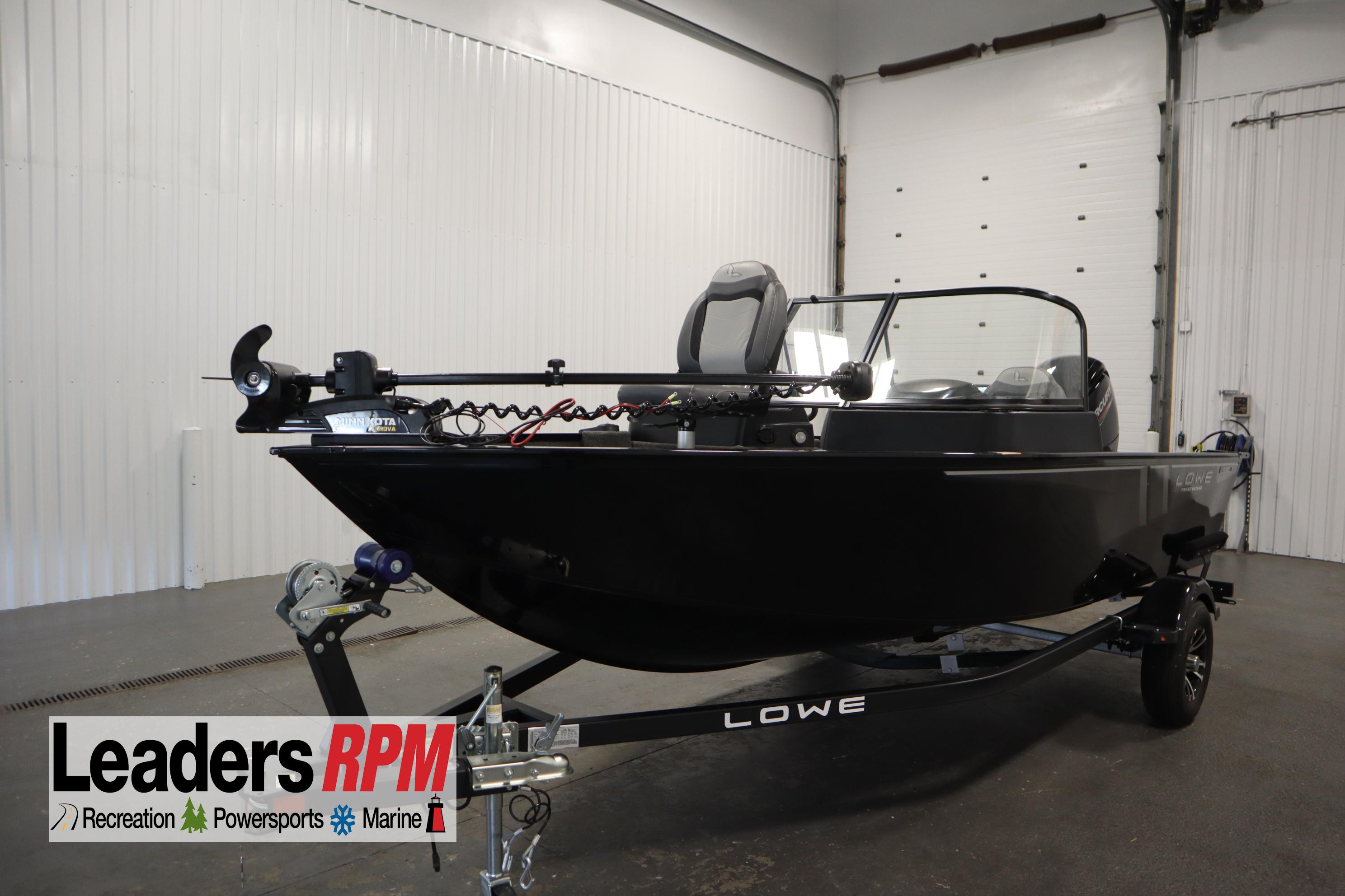 Lowe 1675 FM WT 2024 Lowe 1675 FM WT fishing boat in showroom, featuring sleek black design and modern equipment.