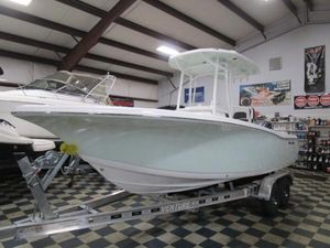 Tidewater 220 LXF 2025 Tidewater 220 LXF boat on trailer in showroom.