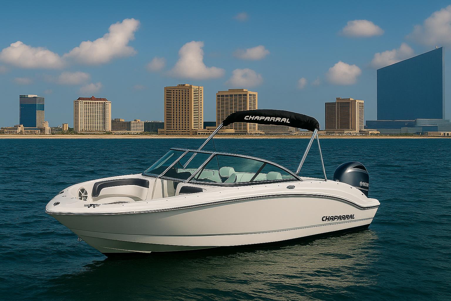 Chaparral 21 H2O Sport OB 2017 Chaparral 21 H2O Sport OB boat on water with city skyline background.