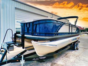 Godfrey Monaco 255 SB iMPACT Plus Package (29 in. Center Tube) 2025 Godfrey Monaco 255 SB iMPACT Plus pontoon boat on trailer at sunset.