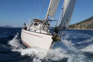 Najad 380 Sailing yacht Najad 380, 2007 model, navigating through ocean waves.