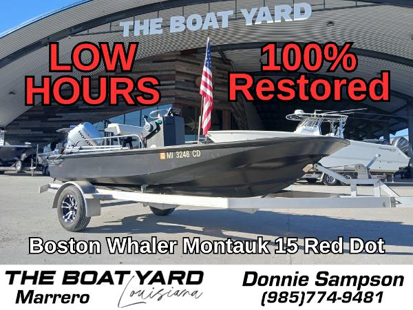 Boston Whaler 150 Montauk 1980 Boston Whaler 15 Montauk, fully restored, low hours, displayed at The Boat Yard, Marrero.