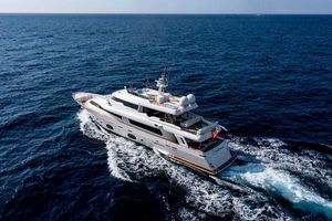 Custom Line Navetta 33 Crescendo Luxurious 2013 Custom Line Navetta 33 Crescendo yacht cruising on open sea.