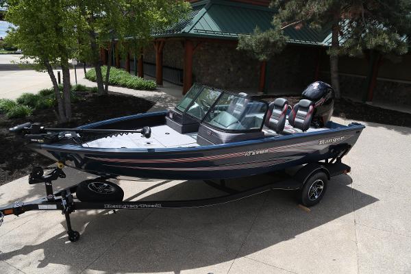 Ranger VS1782SC Angler 2024 Ranger VS1782SC Angler boat on trailer, parked outdoors.