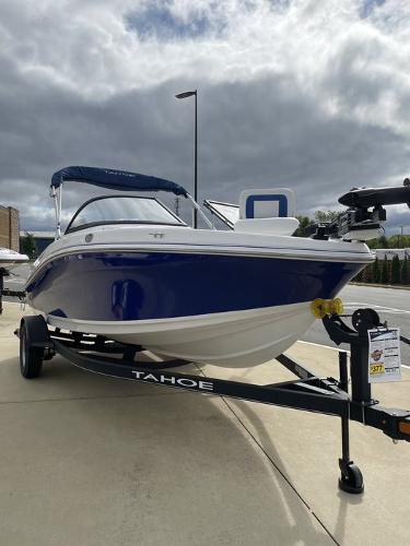 Tahoe 185 S 2024 Tahoe 185 S boat on trailer, blue and white exterior.