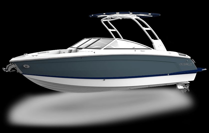 Cobalt R8 2026 Cobalt R8 boat with sleek design on black background.
